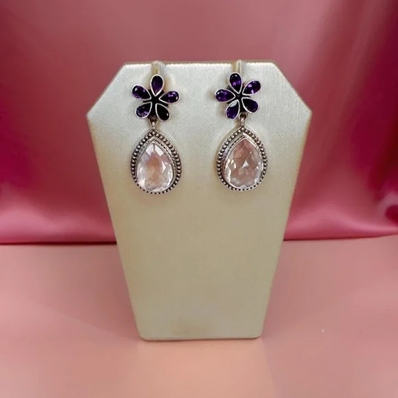🌟NICKY BUTLER 925 Sterling Silver Rose Quartz Amethyst Pear Drop Earring… - Picture 3 of 10